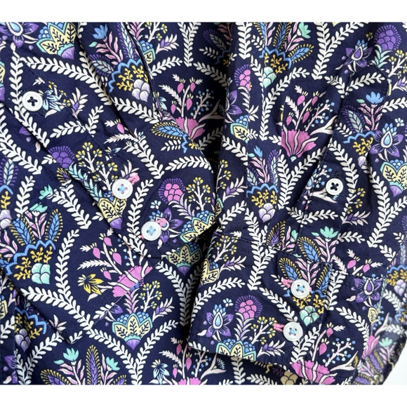 TALBOTS Modern Classic Button Front Shirt Scalloped Floral Cotton Striped Cuff L - Picture 7 of 16